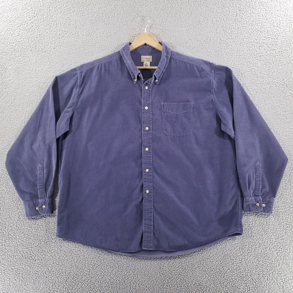 LL Bean Shirt Mens XXL Blue Corduroy Soft PInwale Outdoor Casual Utility
